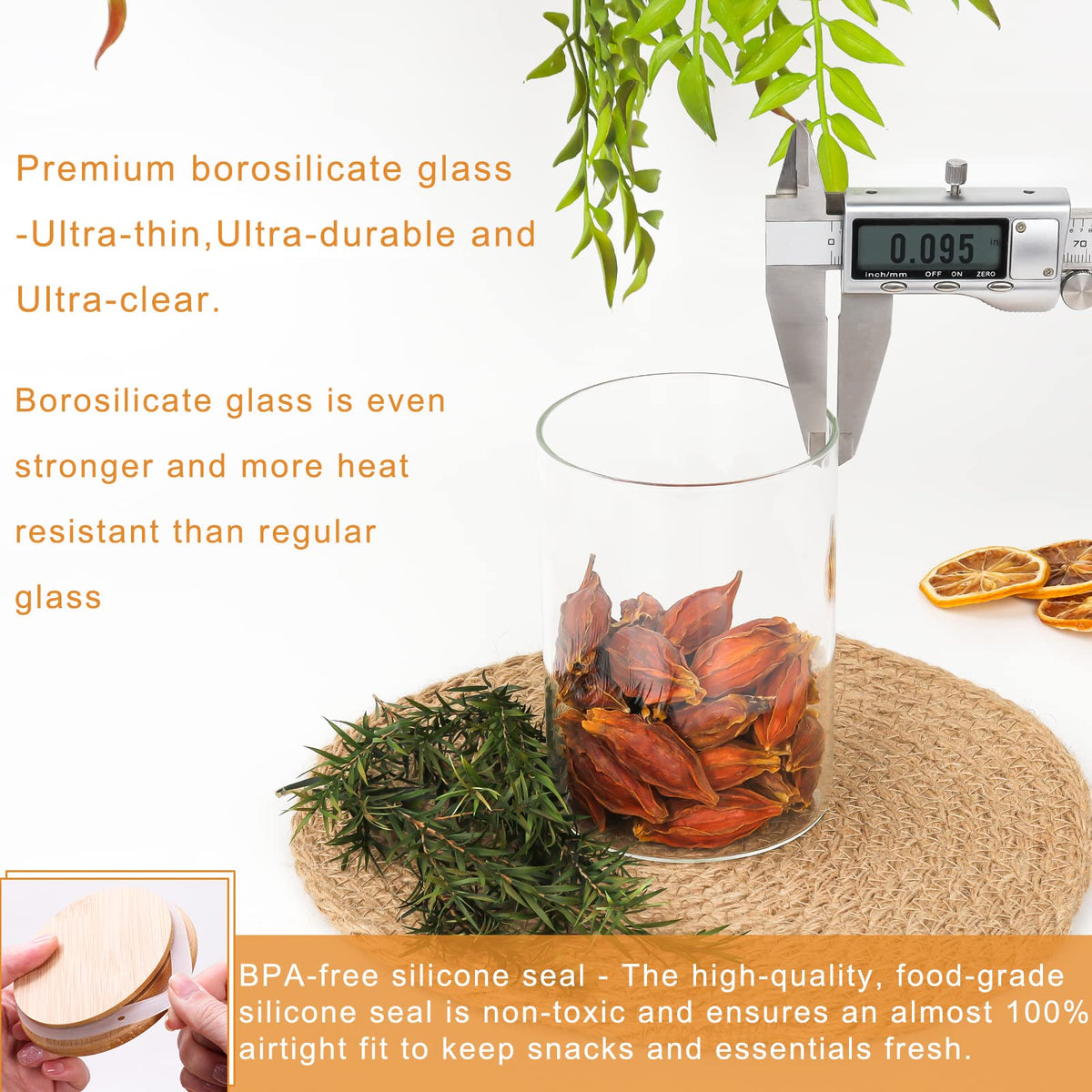9 Pack 16 oz Glass Jars with Airtight Bamboo Lids R477