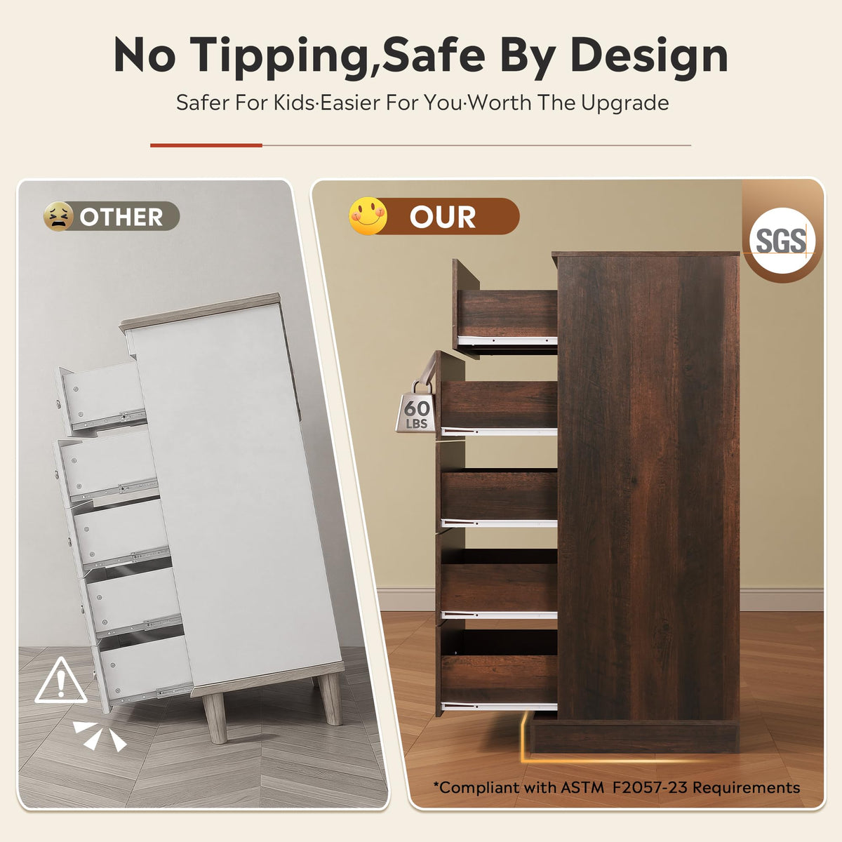 Brown 5 Drawer Dresser V7631