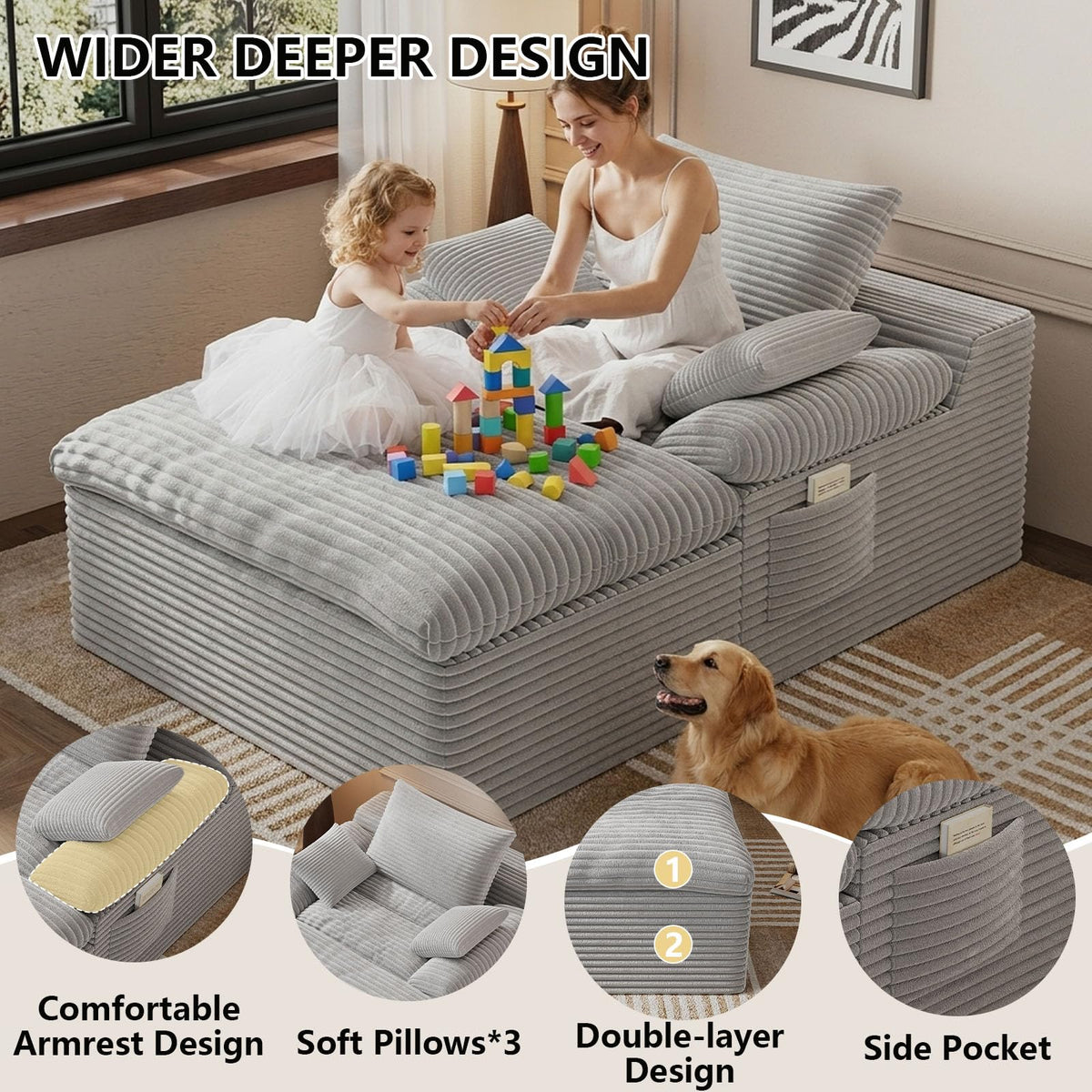 67" Oversized Corduroy Chaise Lounge O434910