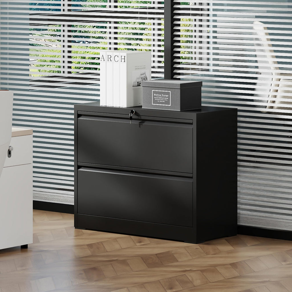 2 Drawer Black Metal File Cabinet with Lock B123
