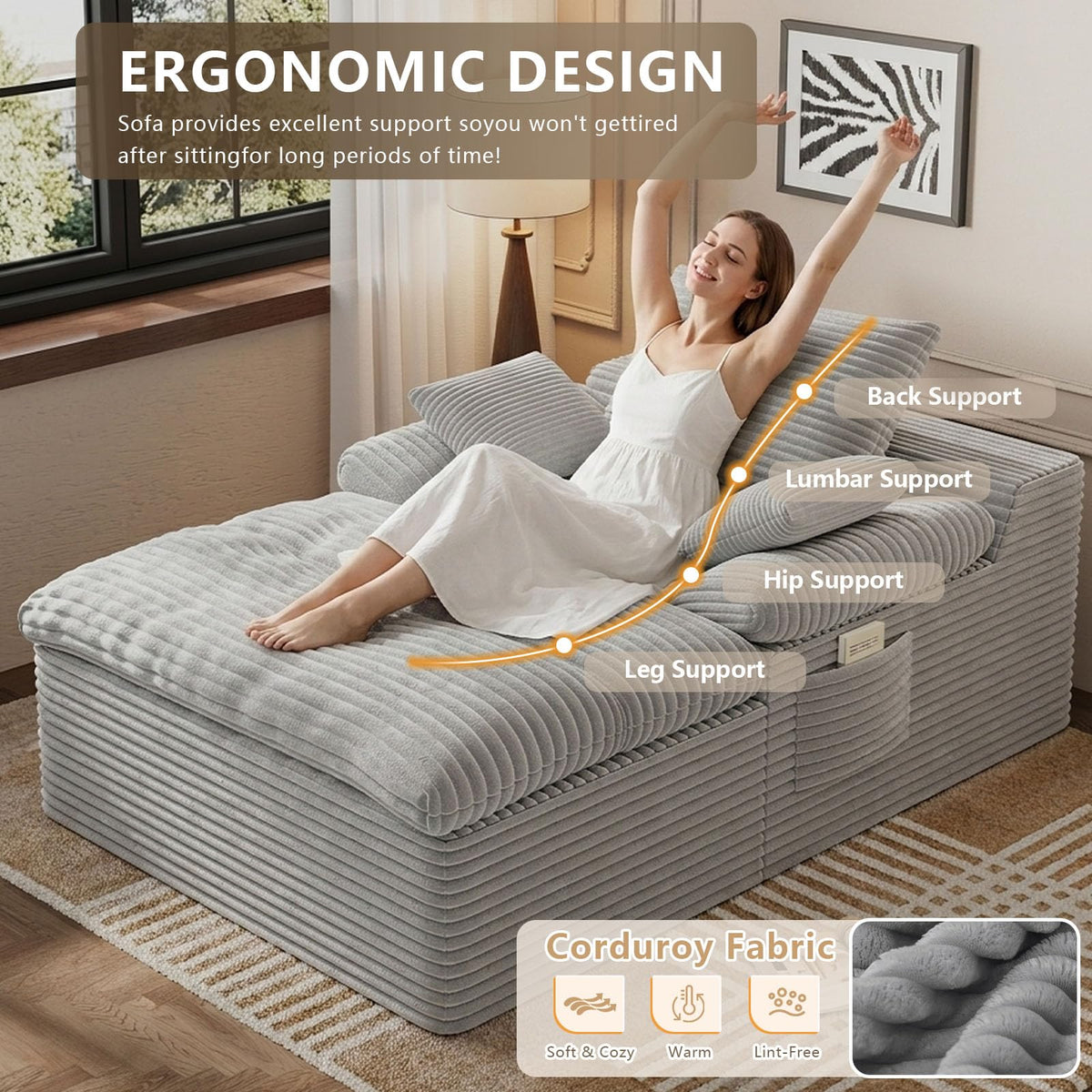 67" Oversized Corduroy Chaise Lounge O434910
