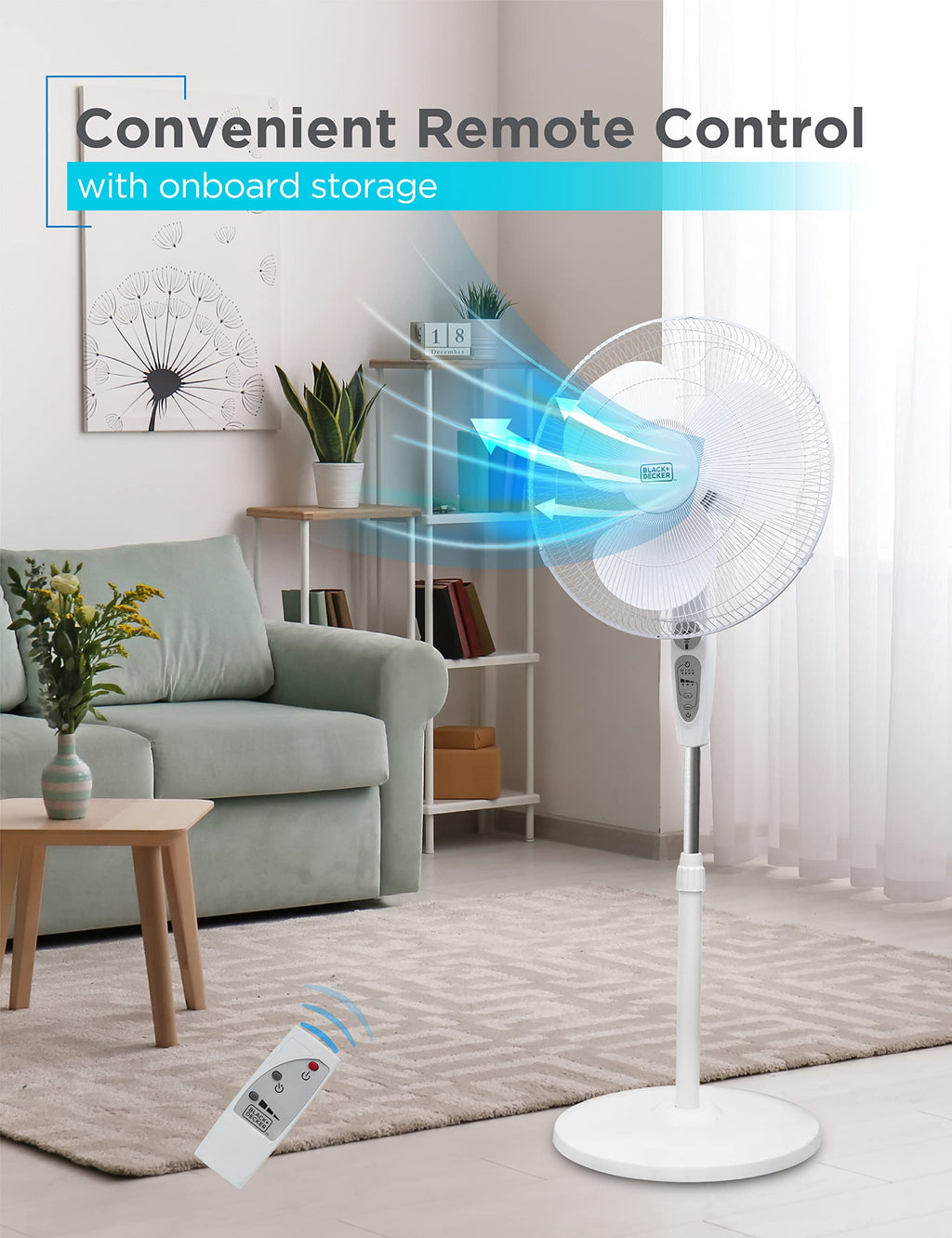 18-Inch Stand Fan with Remote and 3-Speed Settings, White F154