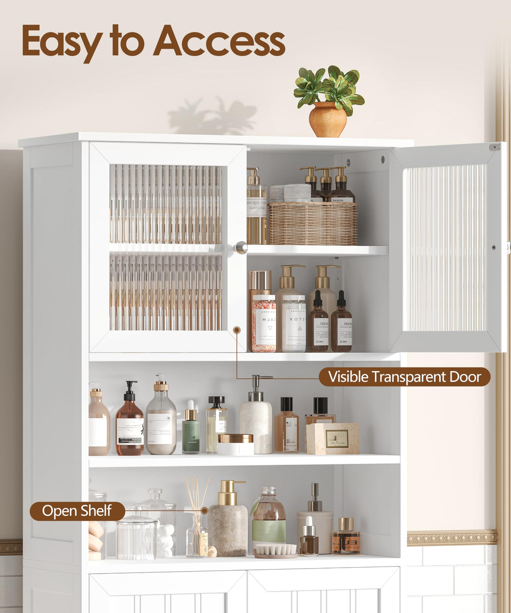 66.9" H Tall White Bathroom Storage Cabinet V890