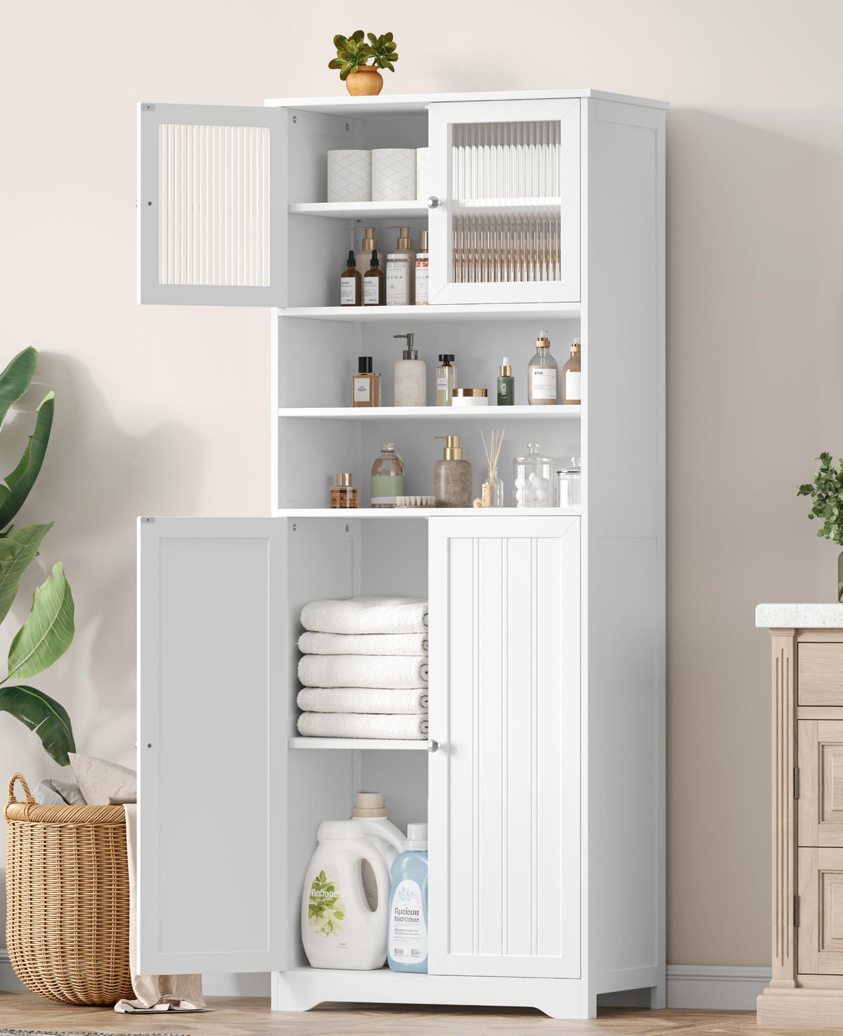 66.9" H Tall White Bathroom Storage Cabinet V890