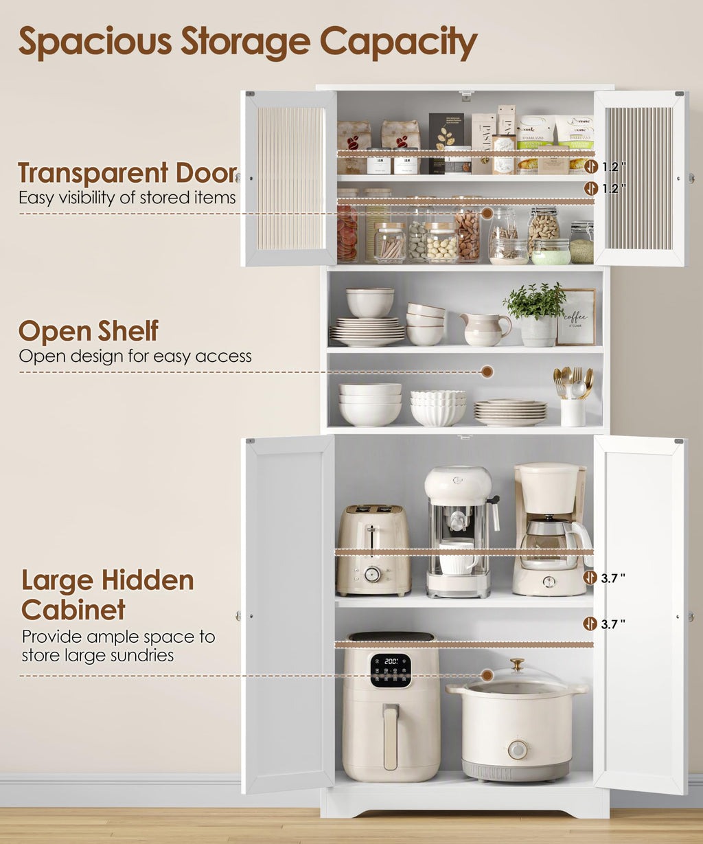 66.9" H Tall White Bathroom Storage Cabinet V890