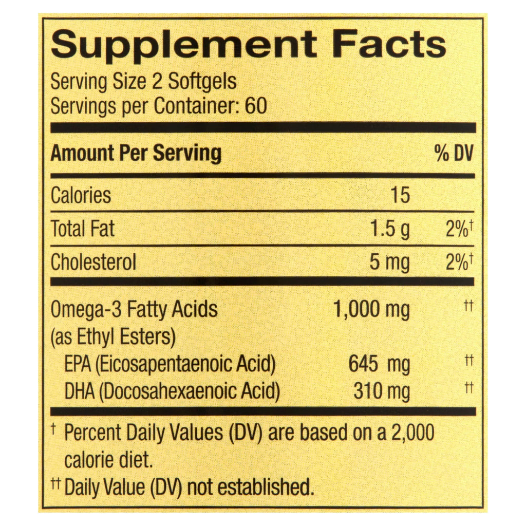 Omega-3 Fish Oil 1000 mg 120 Count Softgels Dietary Supplement U181703
