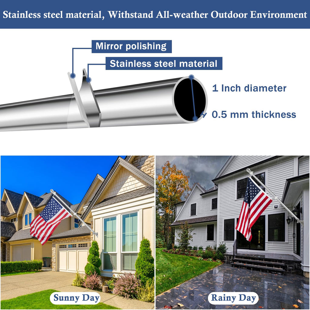 5FT Stainless Steel Wall Mounted Flag Pole Kit U160934