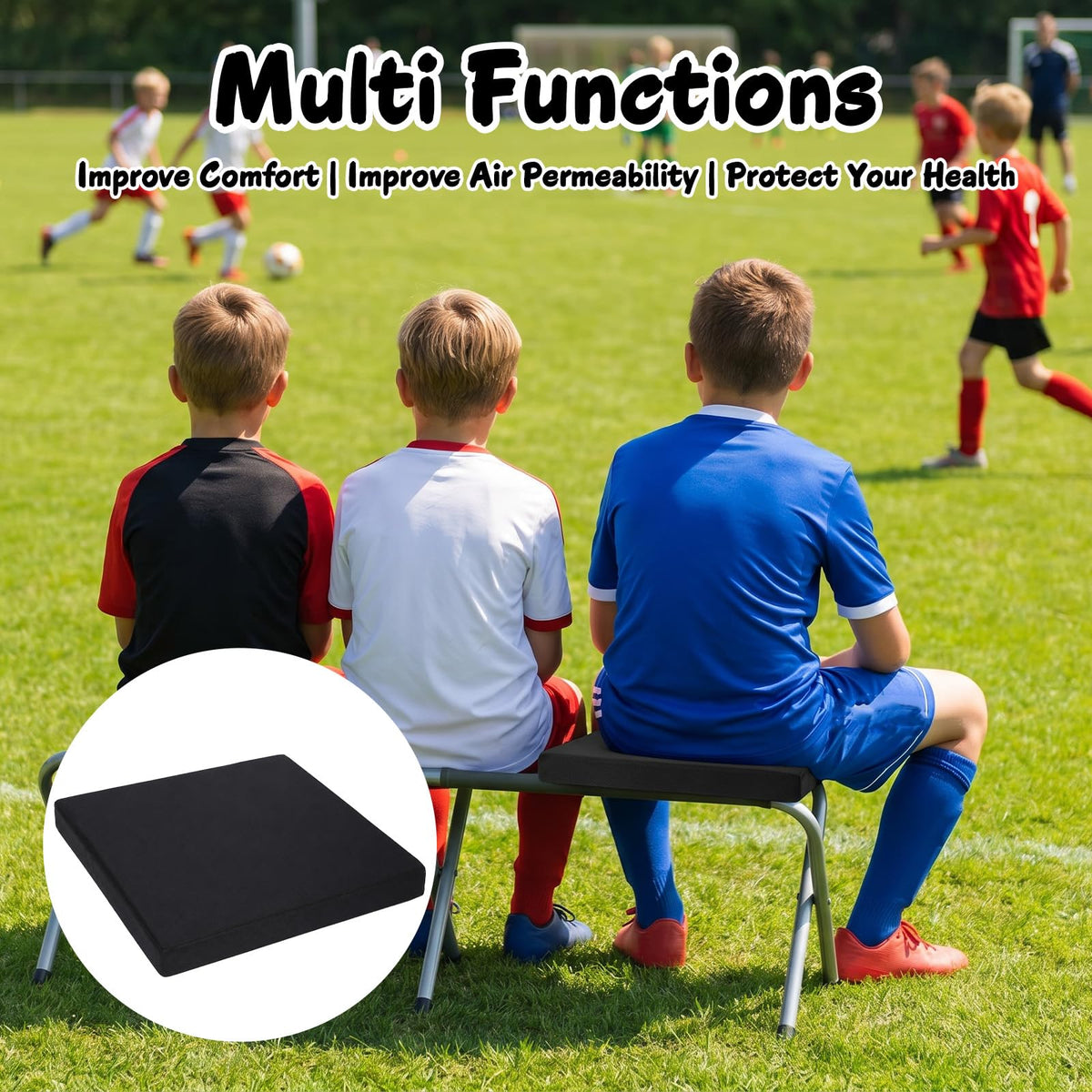 Black Portable Waterproof Stadium Seat Cushions with Handle T11910