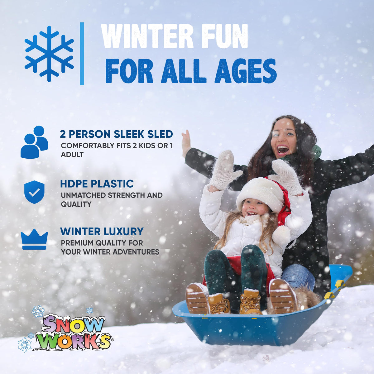 47.5" High-Density Plastic Toboggan Sled with Handles and Pull Rope O411850