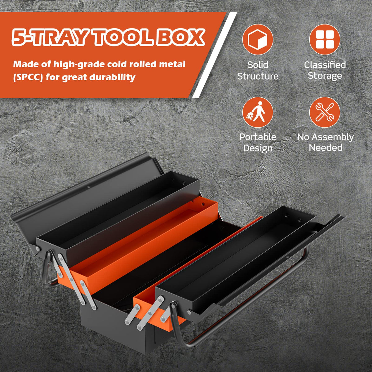 22-Inch 3-Layer 5-Tray Metal Tool Box P3385