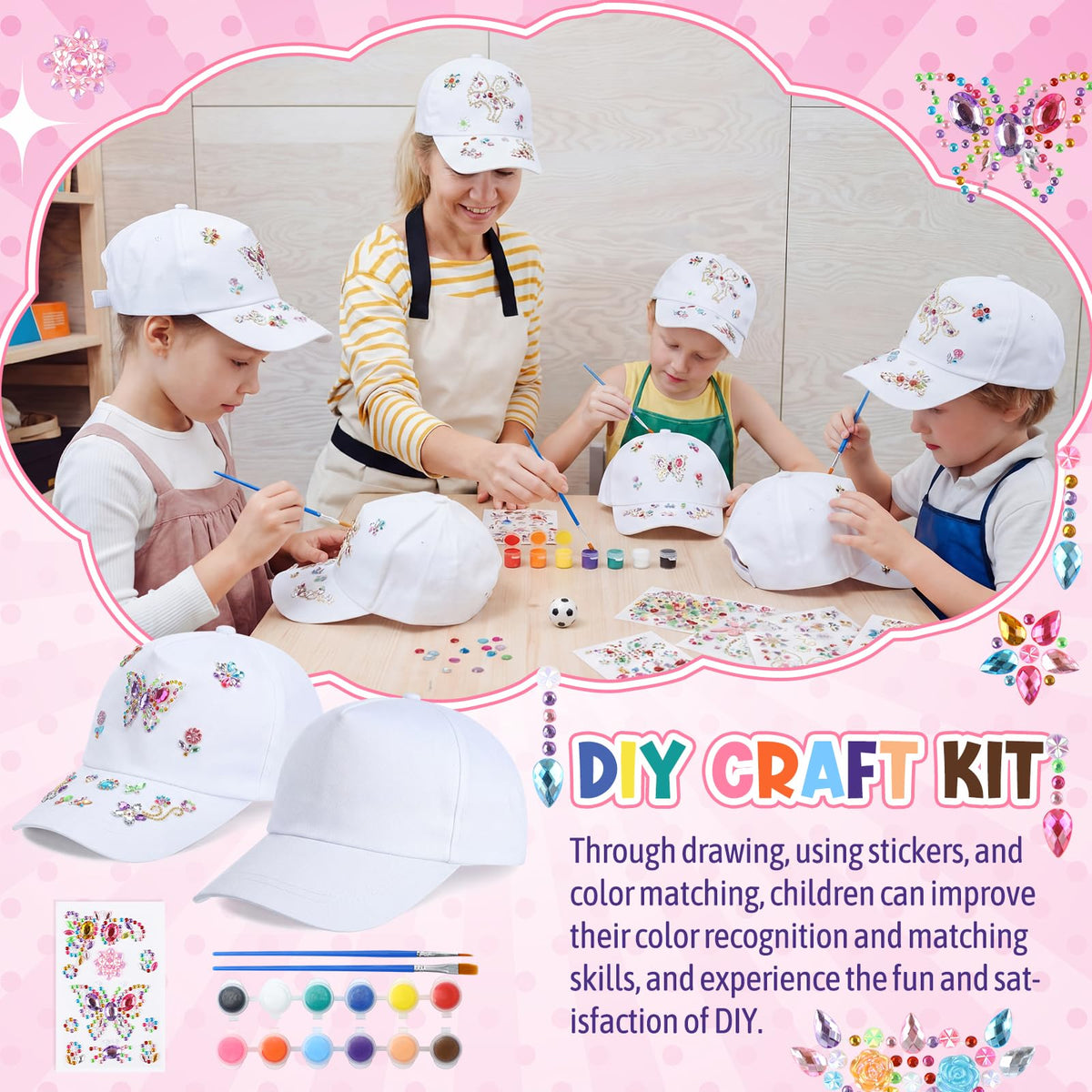 30 Pcs White Blank Adjustable Baseball Caps with Acrylic Paint Brushes E478203