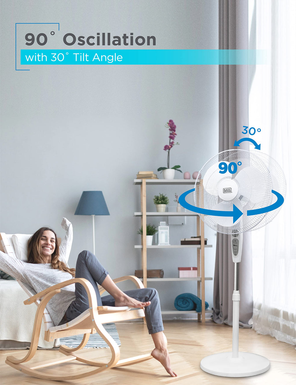 18-Inch Stand Fan with Remote and 3-Speed Settings, White F154
