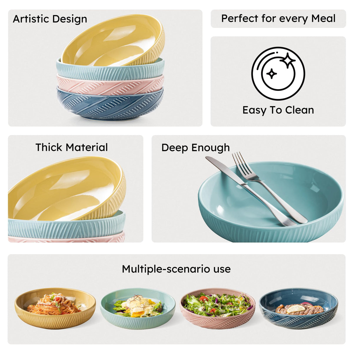8.5Inch 36OZ Ceramic Pasta Bowls Set of 4 F1655