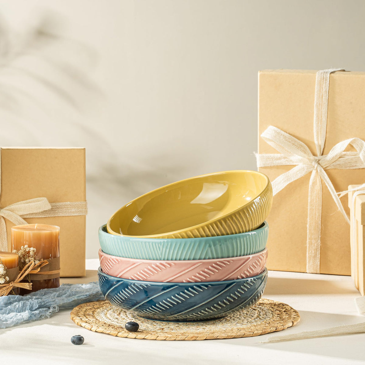 8.5Inch 36OZ Ceramic Pasta Bowls Set of 4 F1655
