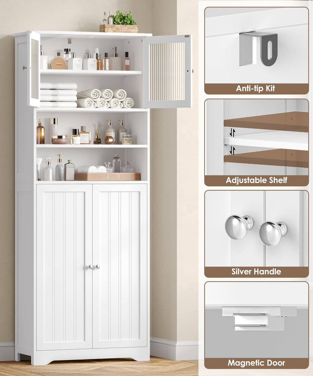 66.9" H Tall White Bathroom Storage Cabinet V890