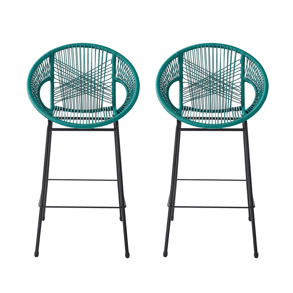 Teal Faux Wicker Outdoor Bar Stool, Set of 2 M4384