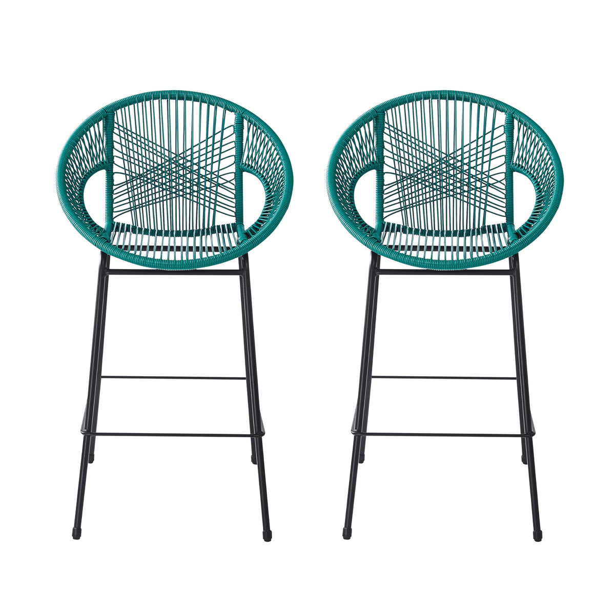 Teal Faux Wicker Outdoor Bar Stool, Set of 2 M4384