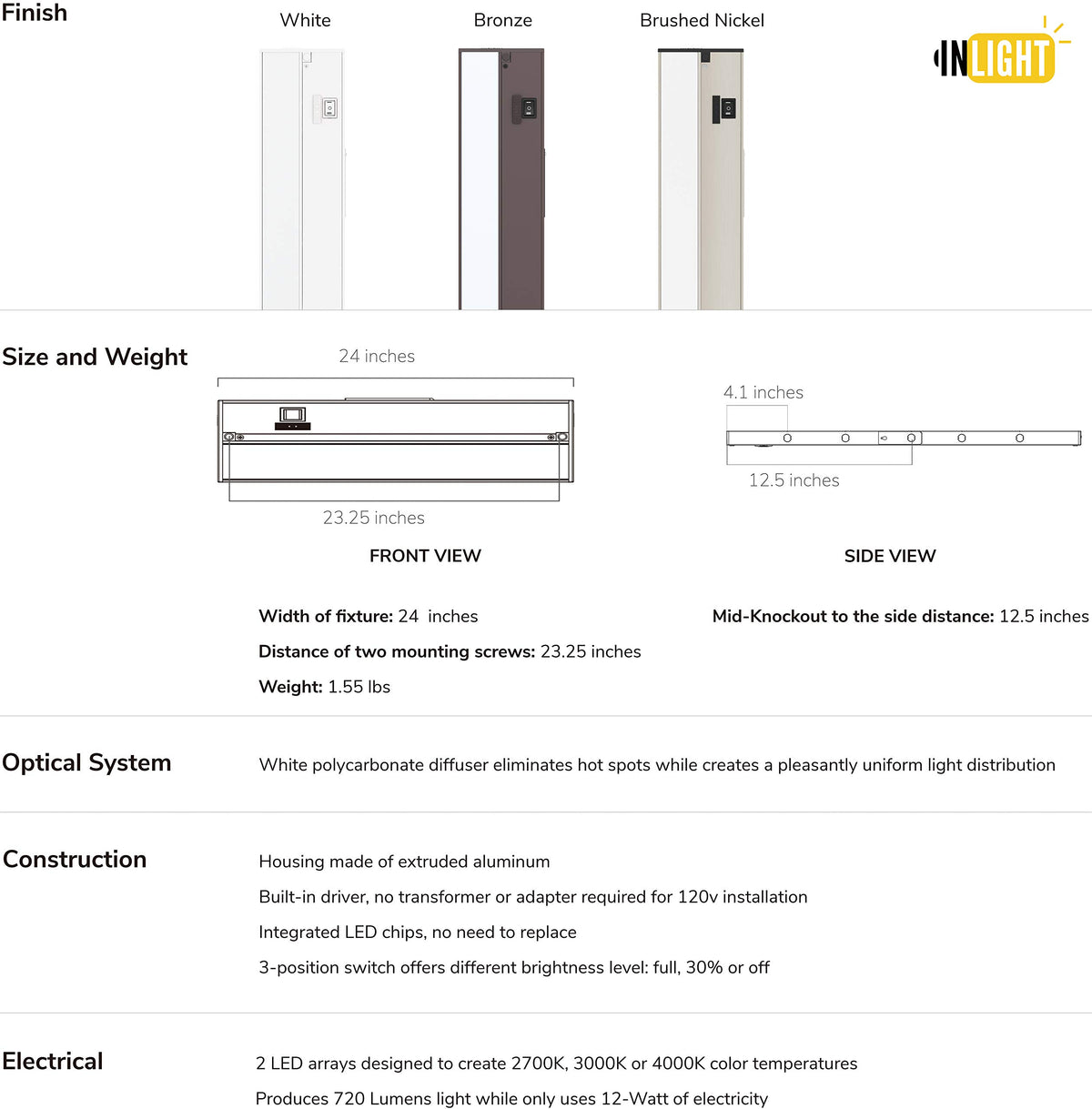24-Inch Linkable 3CCT LED Under Cabinet Light V99939