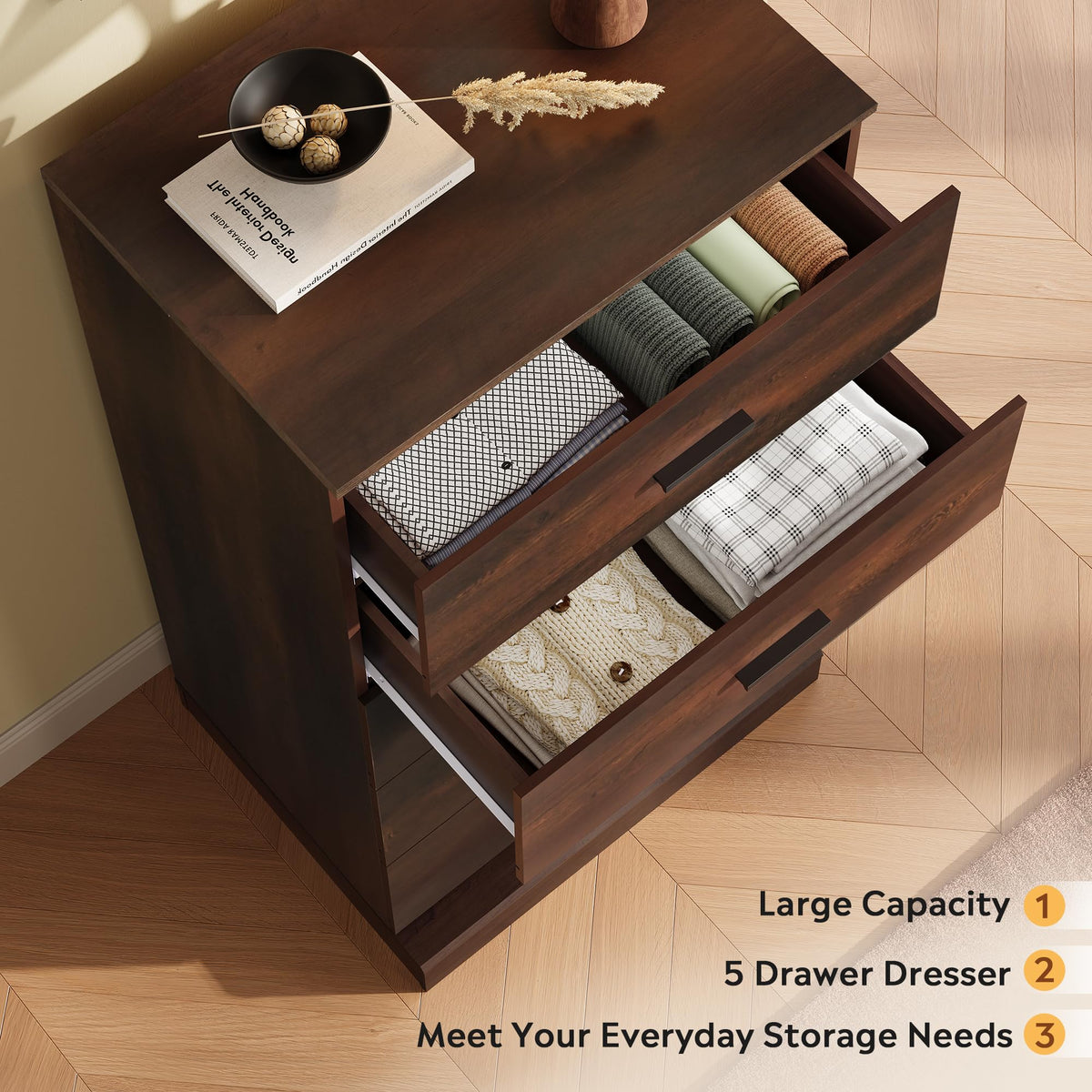 Brown 5 Drawer Dresser V7631