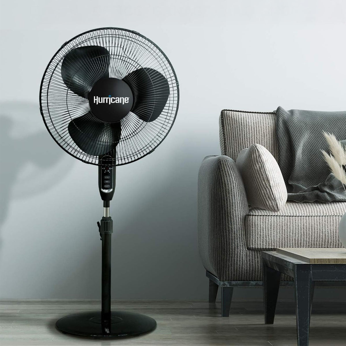 Black 16" Oscillating Pedestal Stand Fan with Remote Control L96836