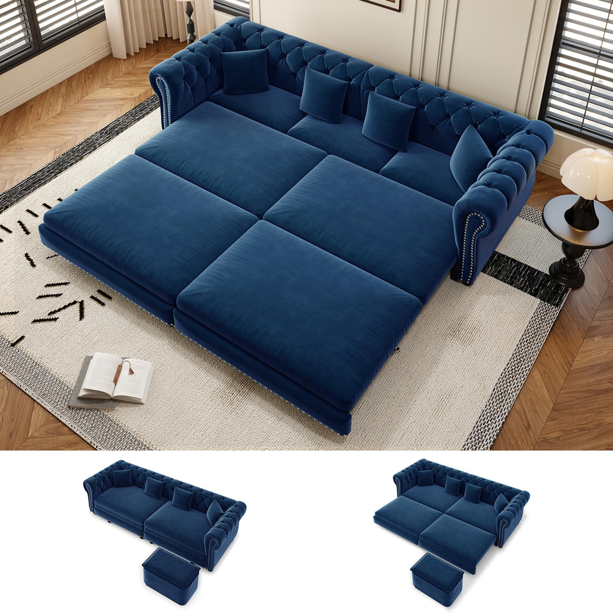Blue Velvet Pull Out Sleeper Sofa Bed N8274