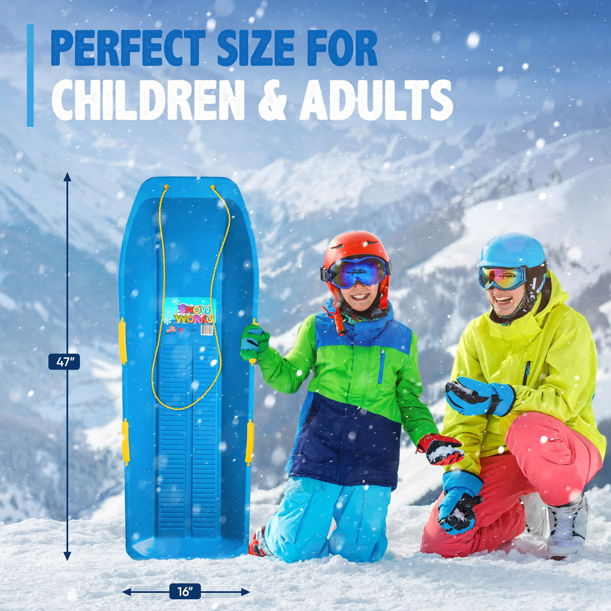 47.5" High-Density Plastic Toboggan Sled with Handles and Pull Rope O411850