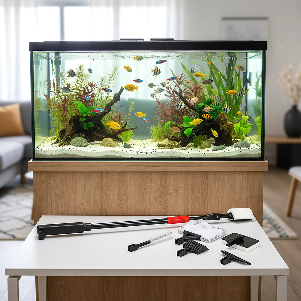 6 in 1 Aquarium Cleaning Tool Kit with Adjustable Telescopic Long Handle D51776