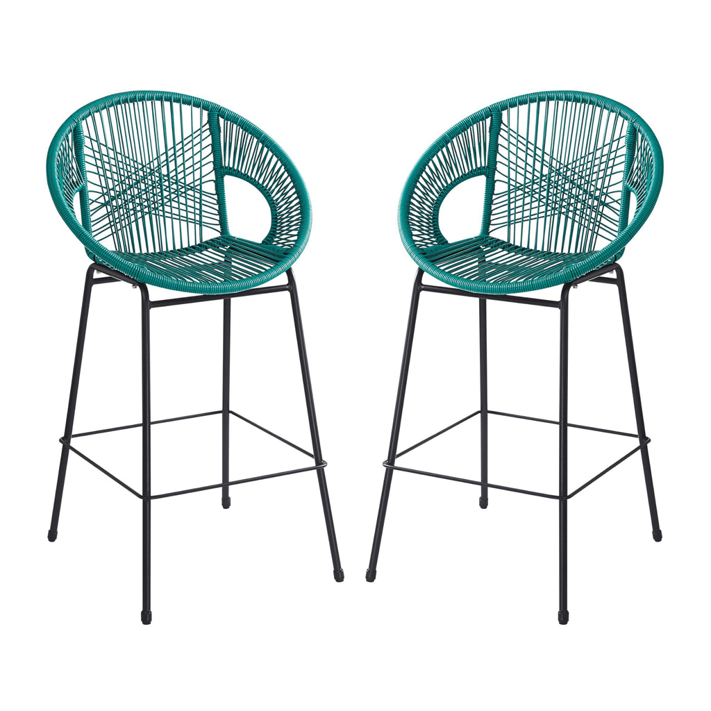 Teal Faux Wicker Outdoor Bar Stool, Set of 2 M4384