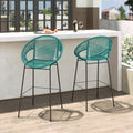 Teal Faux Wicker Outdoor Bar Stool, Set of 2 M4384