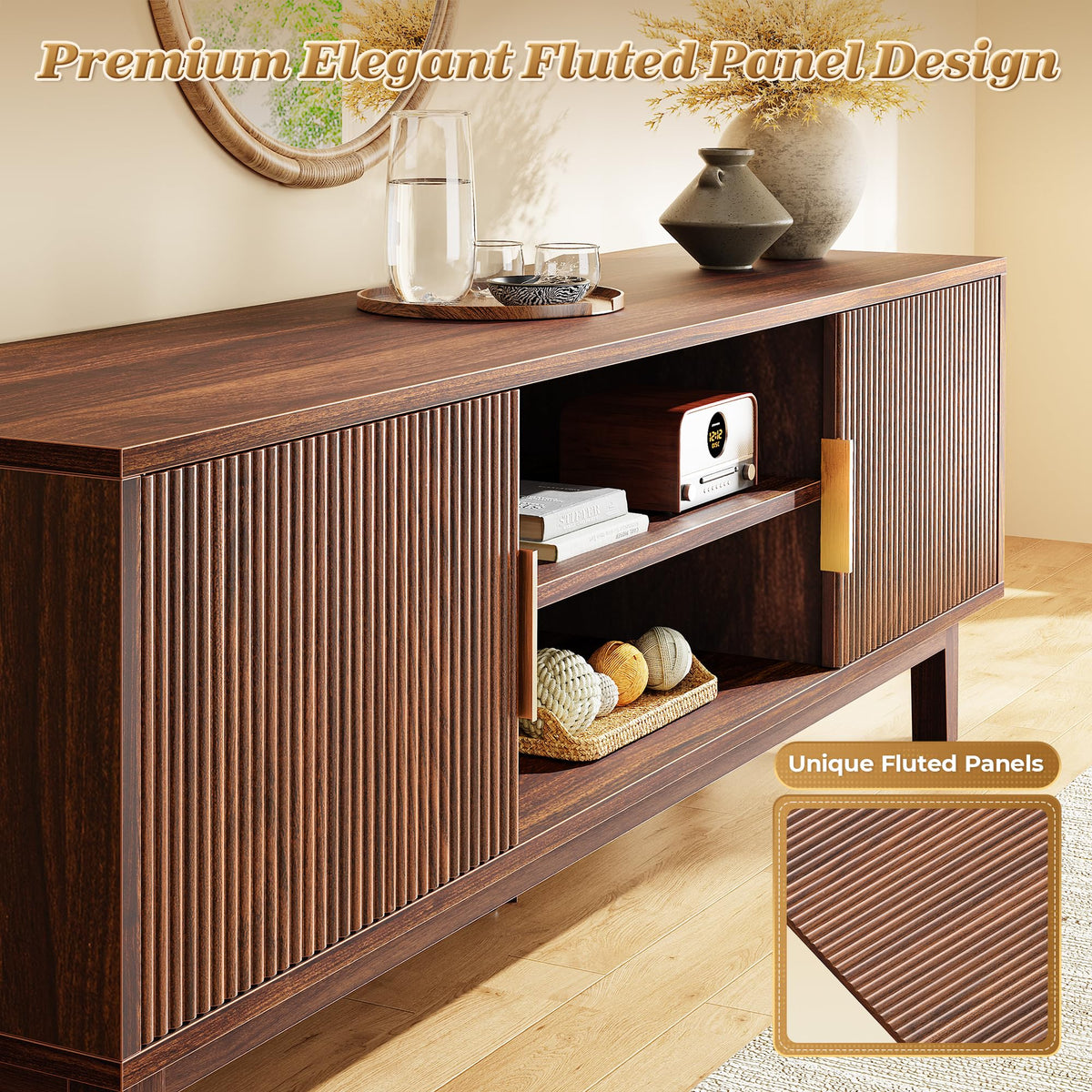 54 Inch Fluted TV Stand with Storage J4637