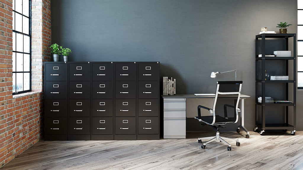 4 Drawer Letter Width Vertical File Cabinet Black P80336