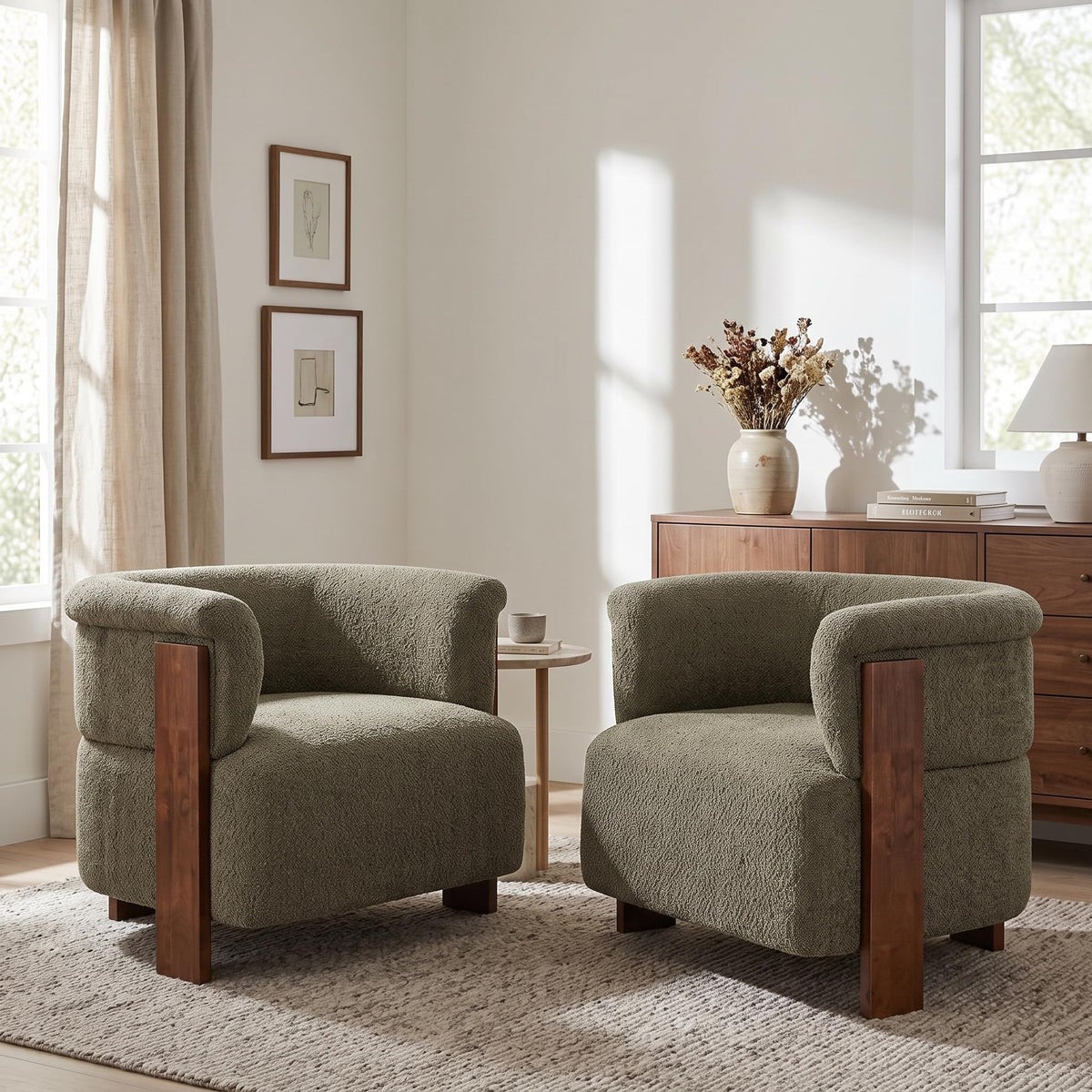 Boucle Upholstered Barrel Chairs Set of 2 J5163