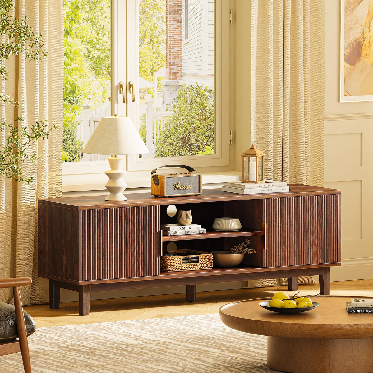 54 Inch Fluted TV Stand with Storage J4637