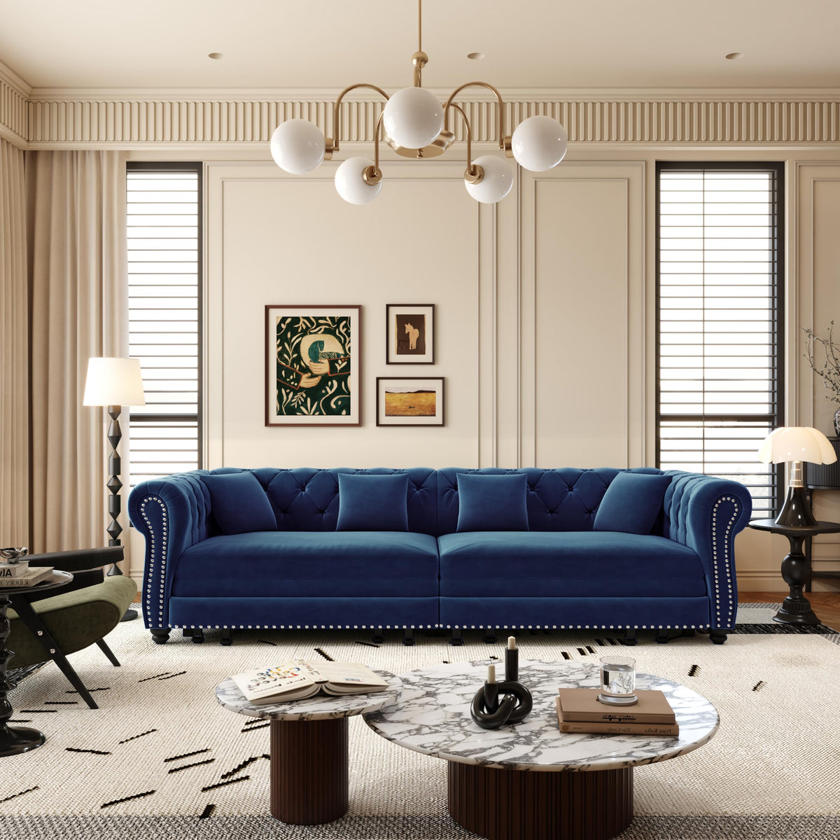 Blue Velvet Pull Out Sleeper Sofa Bed N8274