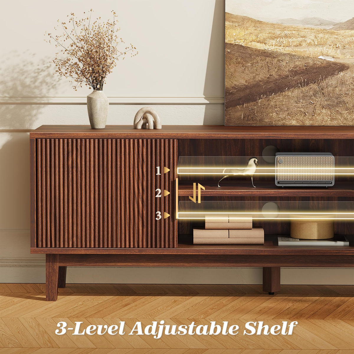 54 Inch Fluted TV Stand with Storage J4637