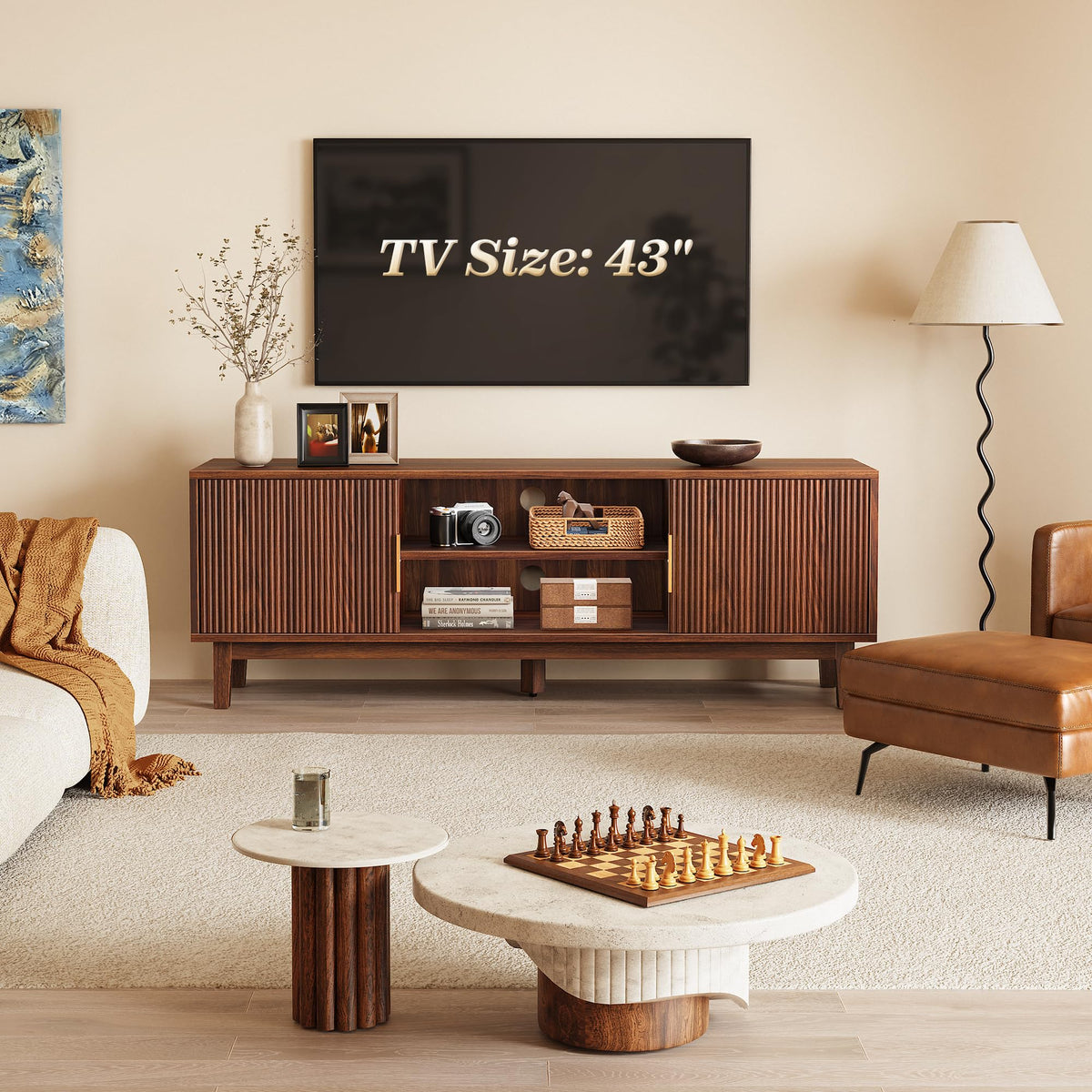54 Inch Fluted TV Stand with Storage J4637